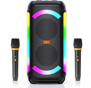 JYX Bluetooth Speaker with 2 Wireless Microphones, Portable Speaker with LED Lights for Party, Outdoor Speaker with Powerful Sound, USB/TF/AUX
