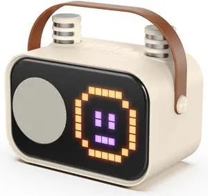 JYX Karaoke Machine, Home Karaoke System with 15 Animated Dispaly Modes, Mini Portable Wireless Karaoke Machine with 2 Microphones, Beige