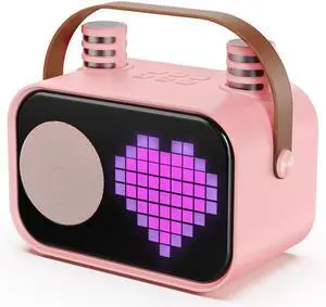 JYX Karaoke Machine, Home Karaoke System with 15 Animated Dispaly Modes, Mini Portable Wireless Karaoke Machine with 2 Microphones, Pink