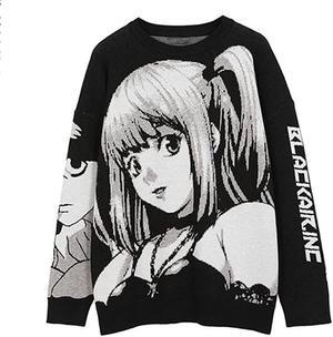 Unisex Long Sleeve Crewneck Anime Knitted Sweater Casual Oversized Jumper Pullover Tops X-Large