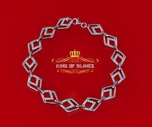 10K White Gold Finish Silver Ladies Bracelet W/Lab Created Diamond-Size 7 Inch