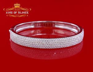 10K White Gold Finish Silver Ladies Bangle W/Lab Created Diamonds -Size 2.2 Inch