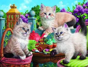 Kitten Tea Party 500 pc Jigsaw Puzzle by SUNSOUT INC