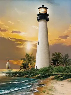 Sunsout 2019 Cape Florida Lighthouse by Artist Tom Wood 500 Piece Lighthouses Jigsaw Puzzle