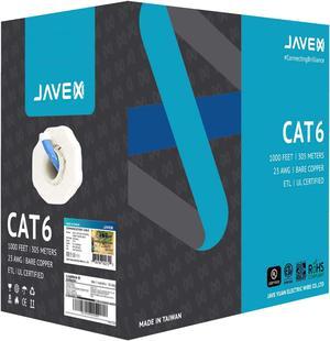 JAVEX 23AWG CAT6 UL [cm] in-Wall Rated Bare Copper 600MHz, ETL Listed, UTP Ethernet Bulk Cable, 1000 Feet, Blue