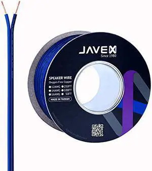 16-Gauge AWG JAVEX Speaker Wire OFC Oxygen-Free Copper 99.9% Cable for Hi-Fi Systems, Mixer, Amplifiers, AV receivers, Home Theater, Subwoofer, and Car Audio System, 100 FT, Blue/Black