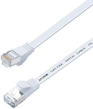 CAT 6A / CAT 7 Ethernet JAVEX Patch Cable Network Internet Cord RJ45 Standard 600MHz 10Gbps UL Listed S/STP Flat Snagless Shielded Jumper LAN for Modem Router Computer Switches 25 FT White