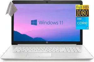 Newest HP 17.3" HD Laptop, 11th Intel Core i3-1115G4, 16GB RAM, 512GB SSD, Card Reader, HDMI, Webcam, Wi-Fi, Bluetooth, Windows 11 Home, Natural Silver, JAWFOAL HDMI Cable