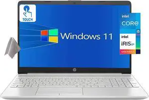 HP 15.6" Touchscreen Laptop, 11th Gen Intel Core i5-1135G7, 12GB RAM, 256GB SSD, Webcam, WiFi, Bluetooth, HDMI, Full-Size Keyboard, USB Type-C, Windows 11, JAWFOAL HDMI Cable