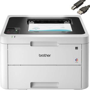 Brother HLL3230CDW Compact Digital Color Laser Printer Wireless Printing Automatic Duplex Printing Builtin Wireless 256 MB 25 ppm 250sheet WhiteBundle with JAWFOAL Printer Cable
