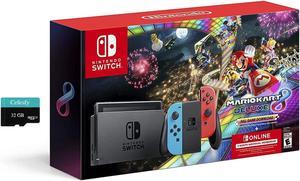 Nintendo Switch Mario Kart 8 Deluxe Bundle,  Neon Blue/Neon Red Joy-Con, 3 Month Nintendo Switch Online Individual Membership, Bundle with Cefesfy 32GB Micro SD Card