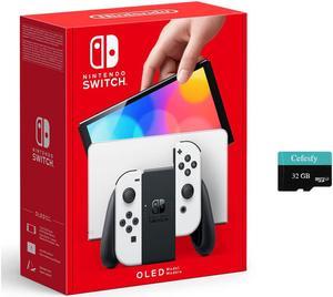 Nintendo Switch Console - OLED Model with White Joy-Con, Bundle with Cefesfy 32GB Micro SD Card