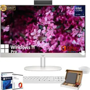 HP 27-inch All-in-One Desktop PC, Microsoft Office Lifetime, Intel Ultra 7-155U, FHD Touchscreen Display, Windows 11 Pro, Business AIO for Everyday Use (16GB RAM, 1TB SSD)
