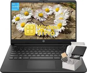 HP 14" Ultra-Light Laptop for Students and Business, Intel Quad-Core Processor, 8GB RAM, 128GB eMMC + 256GB Micro SD, Wi-Fi, Long Battery Life, Windows 11 Pro
