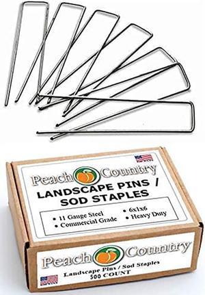 Peach Country Garden Galvanized Landscape Staples Stakes Fabric Anchor Pin. Sturdy Rust Resistant Gardening Supplies for Anchoring Landscaping. 6 Inch Strong Durable 11 Gauge Steel USA- 500 Count
