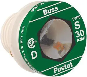 EATON BUSSMANN S-30 Plug Fuse, Time-Delay, 30A, 125V AC, Indicating, 10kA at