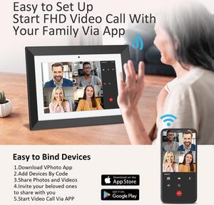 FULLJA WiFi Digital Picture Frame with Video Call Function,10 inch Smart FHD Display with Deep Bass Box,16GB Memory, Video Calling Device for Grandparents - Stay Connected with Video Calling Via App
