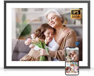 FULLJA WIFI Digital Photo Frame 17 Inch,Touch Screen Display, 32GB Storage Auto-Rotate Easy Share Photos or Videos via Vphoto Free App from Anywhere Best Gift for parents