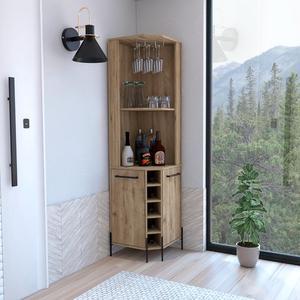 Bosnia Corner Bar Cabinet, Two Shelves, Two Independent Single Door Cabinet, Five Built-in Wine Rack, Four Interior Shelves