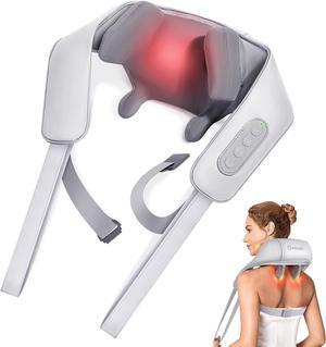 Neck Massager for Neck Pain Relief, 4D Deep Kneading Massagers with 6 Massage Nodes, Cordless Shiatsu Neck and Shoulder Massage Pillow with Heat for Neck, Traps, Back  Leg, Gifts for Women Men- Gray