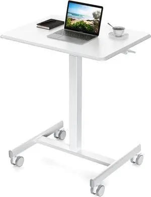 Small Mobile Rolling Standing Desk - Overbed Table, Teacher Podium with Wheels, Adjustable Work Table, Rolling Desk Laptop Computer Cart for Home, Office, Classroom