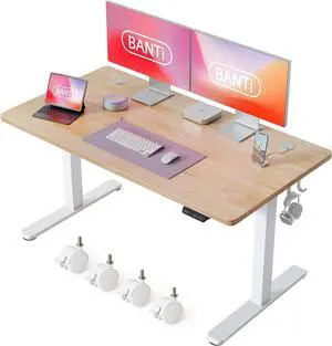55'' Standing Desk, Electric Stand up Height Adjustable Home Office Table, Sit Stand Desk with Splice Board, Maple