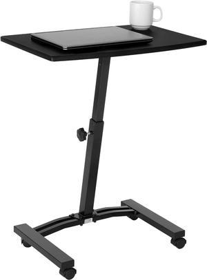 Classics Airlift Height Adjustable Mobile Rolling Laptop Cart Computer Workstation Desk Table for Home, Office, Classroom, Hospital, w/Wheels, Flat (24") (New Model), Black