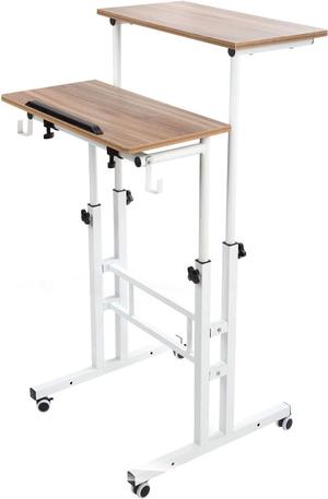 Mobile Standing Desk, Portable Stand Up Desk, Height Adjustable Small Standing Desk Converter with Wheels Computer Workstations, Rolling Desk Laptop Cart for Standing or Sitting, Vintage Oak