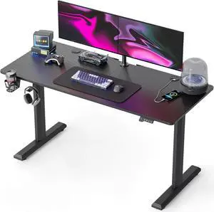 Height Adjustable Electric Standing Desk, 55 x 24 Inches Stand up Table, Sit Stand Home Office Desk with Splice Board, Black