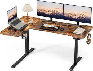 Acrolix 59" Reversiable L-Shaped Electric Standing Desk Adjustable Height Gaming Stand Up Corner Desk Sit Stand Home Office Computer Desk with Splice Board,Rustic Brown Top