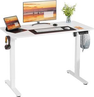 Height Adjustable Electric Standing Desk, Adjustable Desk Standing Desk with Memory Controller, White Adjustable Standing Desk with Splice Board, 48" x 24" Tabletop (White Top + White Frame)