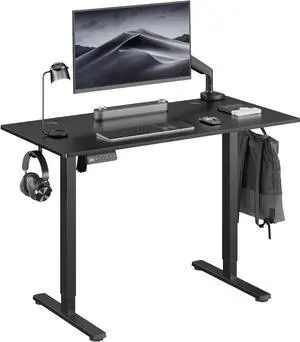 Height Adjustable Electric Standing Desk, 48 x 24 Inches Ergonomic Stand up Table, Sit Stand Home Office Desk with Splice Board, Black Frame/Black Top (Black, 48 inches)