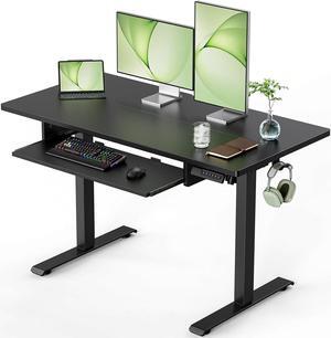 Standing Desk Adjustable Height with Extra Large Keyboard Tray, Electic Adjustable Desk with 4 Memory Presets Cable Management 2 Storage Hooks, Sit Stand Up Desk for Home Office