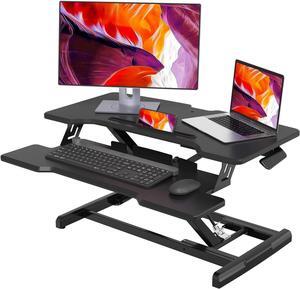 Standing Desk Converter 30 Inches Stand up Desk Riser, Height Adjustable Dual Tier Sit Stand Tabletop Monitor Riser Workstation for Home Office with Deep Keyboard Tray for Laptop
