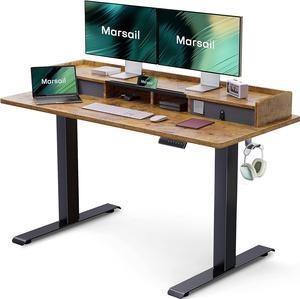 Electric Standing Desk with Dual Drawers, 48 x 24 Inches Height Adjustable Desk with Storage Shelf, Sit Stand Desk with 4 Memory Preset, 2 Hooks, Stand Up Desk for Home Office, Rustic Brown
