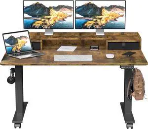 ExaDesk 55×30 Inch Electric Standing Desk with 2 Drawers, Adjustable Height Widened Stand Up Desk with Storage Shelf, Sit to Stand Ergonomic Workstation for Home Office