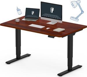 Stand Up Desk 3 Stages Dual Motor Electric Standing Desk 48x30 Inch Whole-Piece Board Height Adjustable Desk Electric Sit Stand Desk(Black Frame + Mahogany Desktop, 2 Packages)