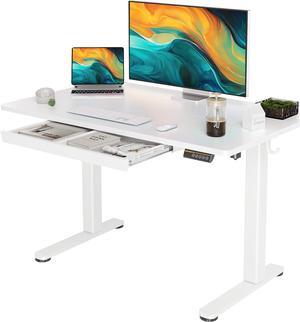 Standing Desk with Drawers, 48 x 24 Inch Adjustable Height Stand Up Desk, Electric Sit Stand Computer Desk for Home Office, White