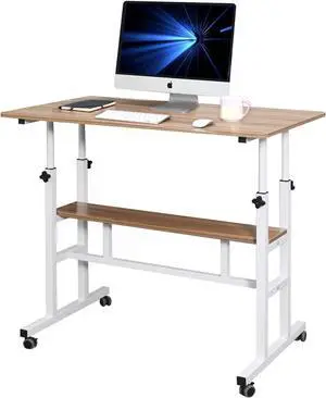 AIZ Mobile Standing Desk, Adjustable Computer Desk with Rolling Wheels, Home Office Double-layer Computer Workstation,Portable Laptop Table for Standing or Sitting,Adults or Children,Oak,39.4" x 23.6"