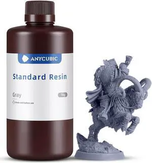 ANYCUBIC 3D Printer Resin, 405nm SLA UV-Curing Resin with High Precision and Quick Curing & Excellent Fluidity for LCD 3D Printing (Grey, 1kg)