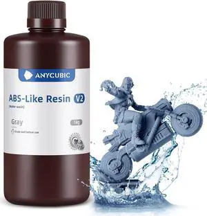 ANYCUBIC Water Washable ABS-Like 3D Printer Resin, High Toughness and Durability, High Precision and Easy to Post-process, Low odor, Wide Compatibility for all LCD Resin 3D Printers (Grey, 1kg)