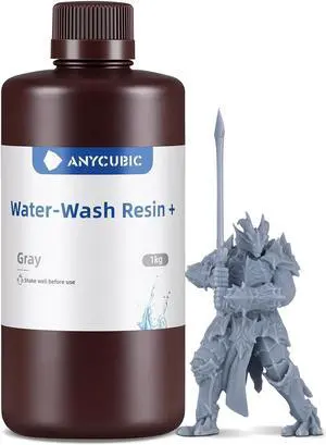 ANYCUBIC Water Washable Resin, 3D Printer Resin with Low Viscosity and Fast Printing, 405nm High Precision UV-Curing 3D Resin, Photopolymer Resin for 8K Capable LCD DLP 3D Printing (Grey, 1kg)