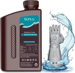 SUNLU 1000g Water-Wash ABS Resin, Combines features of ABSLIKE Resin & Water Washable Resin, Non Brittle, High Precision, Low Shrinkage, Fast Curing 3D Resin for LCD DLP SLA 3D Printers, 1KG Grey