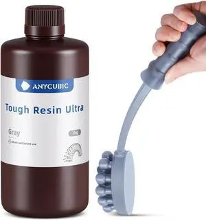ANYCUBIC Ultra Tough Resin, 3D Printer Resin with Strong Impact Resistance and High Flexibility, Suitable for Direct Use or as an Additive, Wide Compatible for LCD Resin 3D Printers (Grey, 1kg)