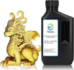 YOUSU 3D Printer Metallic Resin,Fast Curing 3D Metal Printing Bronze Resin 1KG, Magical Metallic Effect Photopolymer Brass Color Resin for LCD DLP 3D Printing (1000g,Metal Gold)