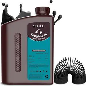 SUNLU High Toughness 3D Printer Resin 2KG, Enhanced Flexible 3D Printing Photopolymer Resin, 405nm UV Fast Curing 3D Resin for Most LCD DLP SLA Resin 3D Printers, Bendable and not Brittle, 2000g Black