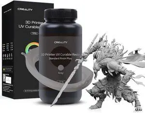 Official Creality 3D Printer Resin 405nm, Fast UV-Curing Resin, High Precision Safety Low Odor Quick Curing Standard Photopolymer Resin for LCD 3D Printing, Grey 500g