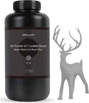 Creality Water Washable Resin, 1KG High Precision 3D Printer Resin with Low Viscosity, LCD UV-Curing Resin 405nm Standard Photopolymer Resin for LCD 3D Printing (Grey)