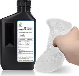 Flexible Tough (Shore 80A) 3D Printer Resin, Soft Rubber/TPU Like 3D Printing Resin, High Elongation 405nm Fast UV-Curing Photopolymer Resin for LCD Printer, White 1000g