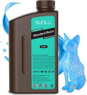 SUNLU 3D Printer Resin, 2000g Standard Photopolymer 405nm UV Curing Resin for 4K/8K LCD/DLP/SLA Resin 3D Printer, 3D Printing Liquid Fast Curing Resin, High Precision, Low Shrinkage, 2KG, Clear Blue